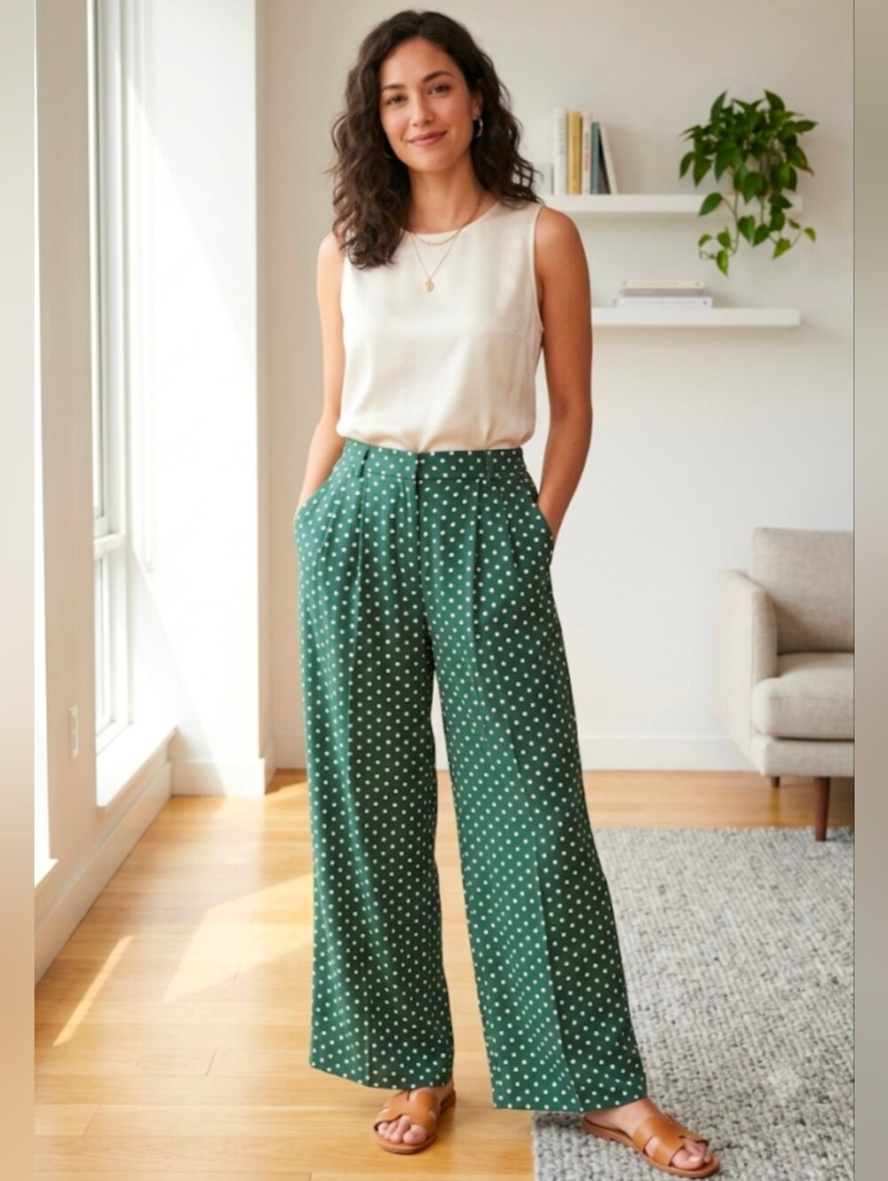 NWT Vineyard Vines Equinox Polka Dot Luxe Trouser Silk Blend Size 6 in Green